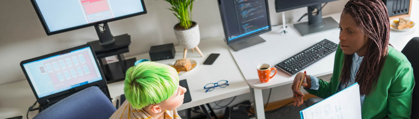 Two people engaged in conversation